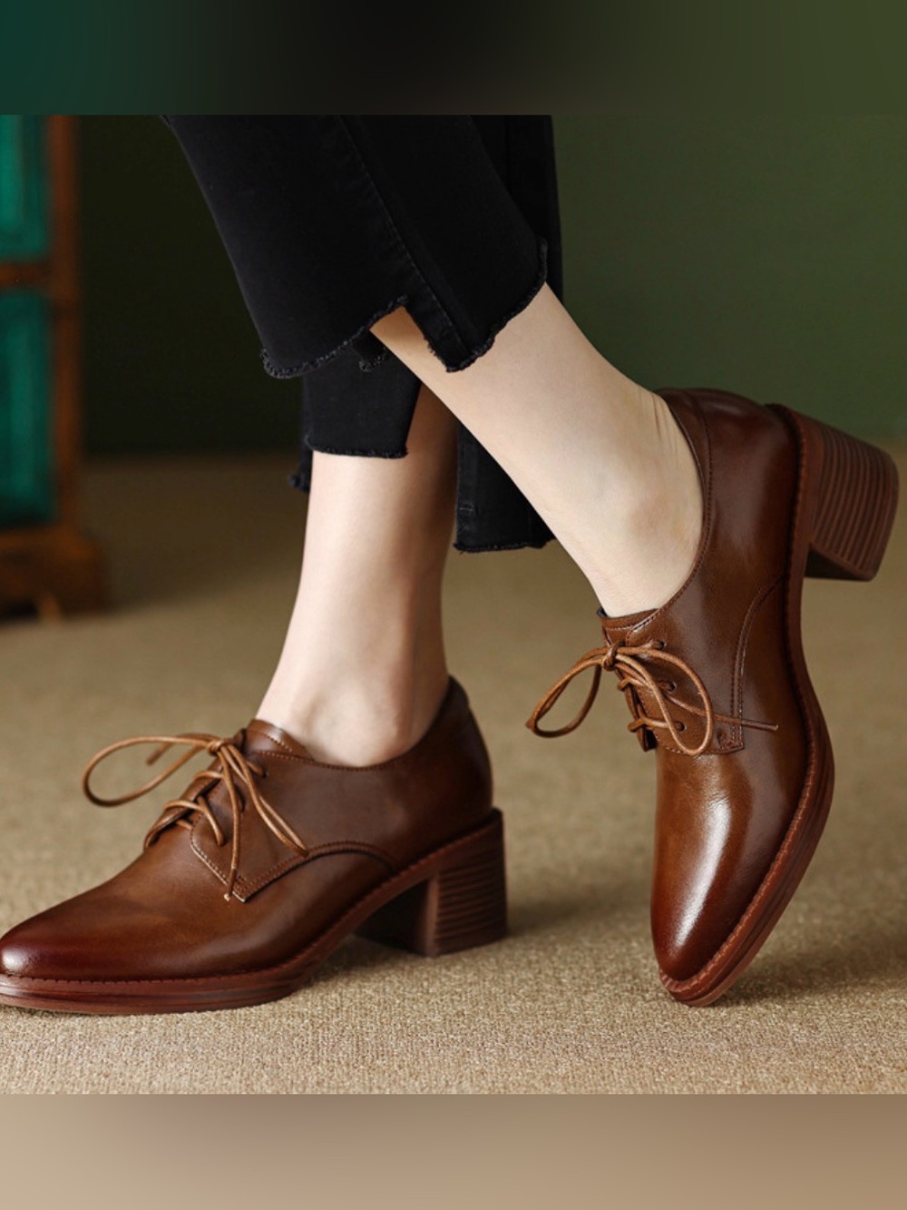 Classic Women's Brown Leather Lace-Up Heels Size 8